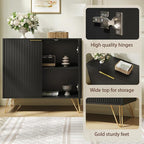 Fluted Storage Cabinet, Set of 3, Sideboard Buffet Cabinet, Modern Wood Accent Cabinet with Adjustable Shelves, Console Table for Living Room, Hallway, Entryway, Black