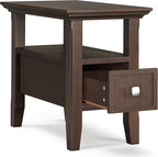 SIMPLIHOME Acadian 19-inch Wide Solid Wood End Table with Drawer and Open Shelf in Brunette Brown for Living Room, Bedroom, or Entryway