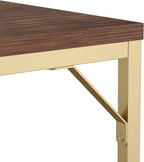 Martha Stewart Noah Home Office Parsons Desk in Walnut Wood Grain with Polished Brass Metal Frame