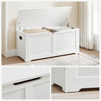 VASAGLE Storage Chest, Storage Bench with 2 Safety Hinges, Farmhouse Style, 15.7 x 39.4 x 18.1 Inches, for Entryway, Bedroom, Living Room, Cloud White ULSB061T10