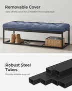 SONGMICS Storage Ottoman Bench, Foot Rest with Legs, 15.7 x 43.3 x 15.7 Inches, End of Bed Bench, Storage Chest, Load up to 660 lb, for Living Room, Bedroom, Entryway, Light Denim Blue ULSF088Q01