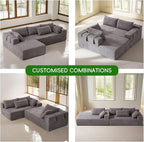 108" Modular Sectional Couch Sofa with L-Shape Chaise, Modern Cloud Comfy Sofa with Deep Seat, Upholstered Couches for Living Room Bedroom, No Assembly Required (Grey Right Facing Chaise)