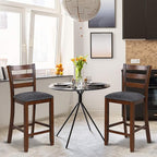 COSTWAY Set of 2 Counter Height Bar Stool, 25.5-Inch Upholstered Bar Stools with Solid Rubber Wood Frame, Foam-Padded Cushion, Footrest, Kitchen Chair for Bistro, Living Room, Grey and Brown