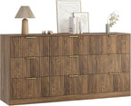 9 Drawer Dresser for Bedroom with Deep Drawers, 63" Wide Wood Dresser, Large Floor Chest of Drawers, Modern Long TV Stand, Mid Century Storage Cabinet Side Table, Natural