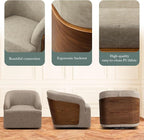 Swivel Accent Chair Faux Leather Boucle Swivel Barrel Chair Comfortable Mid Century Modern Chair Upholstered Metal Base Armchair for Living Room Bedroom Office Large Vintage Gray