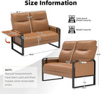 Faux Leather Loveseat, Upholstered Loveseat with Side Tray Table & Storage Pocket, Small Loveseat for Living Room, Modern 2 Seater Sofa Couch for Small Spaces, Bedroom, Brown