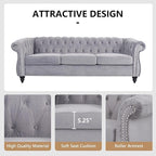 Home Sofa Living Room Furniture, 3 Seater 84" Velvet Upholstered Couch, Mid Century Modern Comfy Couch with Cushions, Classic Tufted Chesterfield Couches for Bedroom, Office, Apartment (Grey)