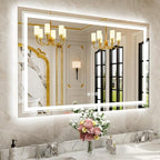 WTTY LED Bathroom Mirror 55"x36" with Back and Front Light,Modern LED Mirror for Bathroom,Stepless Dimmable Lighted Bathroom Vanity Mirror with Anti-Fog,Memory Function,Shatter-Proof
