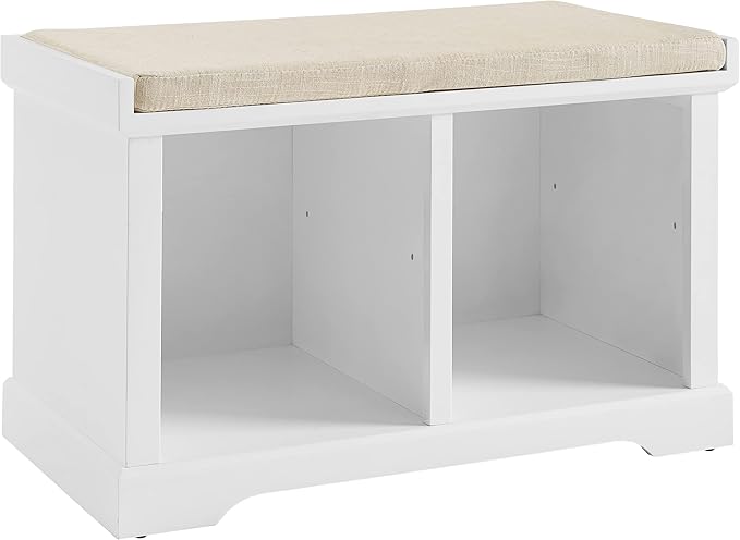 Crosley Furniture Anderson Entryway Storage Bench with Shoe Rack Organizer Shelves, White
