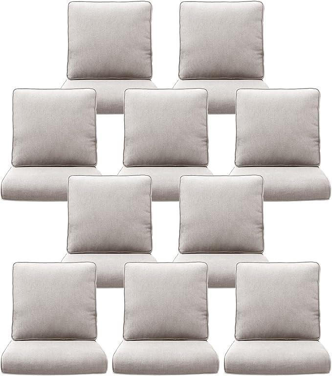 10-Piece Outdoor Patio Cushion Set - Fade & Water Resistant with Removable Olefin Cover, 22x24x4 Inch Memory Foam Cushions for Wicker Sectional Sofa – Beige/Regular