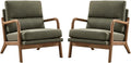 Mid Century Modern Accent Chair Set of 2, Linen Fabric Upholstered Lounge Arm Chair with Solid Wood Frame and Soft Cushion for Living Room, Bedroom, Balcony (1, Green)