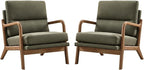 Mid Century Modern Accent Chair Set of 2, Linen Fabric Upholstered Lounge Arm Chair with Solid Wood Frame and Soft Cushion for Living Room, Bedroom, Balcony (1, Green)