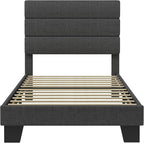 SHA CERLIN Twin Platform Bed Frame with Upholstered Fabric Headboard, Mattress Foundation with Strong Wooden Slats Support, No Box Spring Needed, Grey