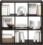 Furinno CUBICLE Book Shelf, 9-Cube Thick Frame Bookshelf, Reversible Bookcase with Open Back, 14.6 x 43.8 x 43.8, for Living Room, Bedroom, Home Office, Black Dark Oak