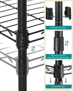 SONGMICS 5-Tier Bathroom Shelf, Storage Rack for Small Space, with 5 PP Shelf Liners, Removable Hook, Extendable Design, Ink Black and Rustic Brown ULGR023B02