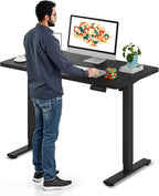 SANODESK Electric Standing Desk 48 x 24 Inches Whole-Piece Desktop Height Adjustable Stand Up Desk w/6-Button Controller Ergonomic Computer Desk for Home Office, Black Frame + Black Tabletop