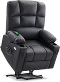 MCombo Large Dual Motor Power Lift Recliner Chair for Elderly, Massage and Heat, Lay Flat, Zero Gravity, Home Button, USB Port, Faux Leather 7680 (Black, Large)