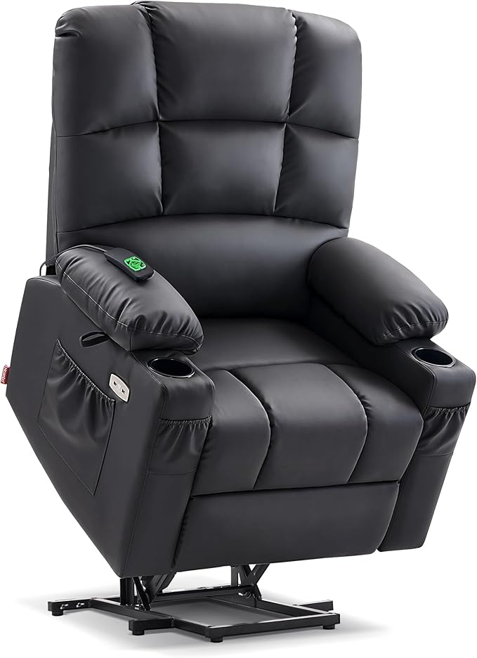 MCombo Large Dual Motor Power Lift Recliner Chair for Elderly, Massage and Heat, Lay Flat, Zero Gravity, Home Button, USB Port, Faux Leather 7680 (Black, Large)
