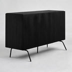 NTC Veil Modern Sideboard with 3 Doors, Buffet Cabinet with Vertical Groove Design and Metal Legs, Storage Cabinet for Living Room, and Hallway, Effortless Assembly - Burnt Black