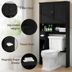 Over The Toilet Storage Cabinet, Farmhouse Storage Cabinet Over Toilet with Barn Door& Toilet Paper Holder Stand，Home Space-Saving Toilet Rack, for Bathroom, Restroom, Laundry.Pure Black