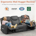Recliner Sofa, 2 - Way Multi - Function Manual 3 Seater Couch with Cup Holders, Storage & USB Ports, Modern Multifunctional Sofa, Breathable Grey PU Leather Reclining Couch for Living Room