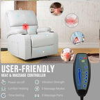 Rocking Recliner Chair, Massage Rocker Recliner Chair with Vibration Massage and Heat, 360° Swivel Recliner Chairs, Living Room, Bedroom, Nursery, RV, Grey