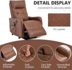 PELUMY Manual Lift Recliner Chair with Massage and Heat for Elderly, Single Motor Electric Lift Chair, Heavy Duty Recliner with USB Charging & Side Pockets (Breathable Leather, Yellow Brown)
