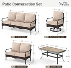 PHI VILLA Patio Furniture Set with 56" Fire Pit Table, Premium Outdoor Wicker Metal Frame Furniture with Upgraded Waterproof Thick Cushions for Porch, Poolside, Deck, and Yard（5 Pieces, Beige