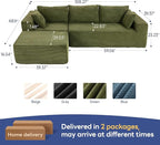 2025 New 108" Cloud Couch Sectional, Modular Sectional Sofa with L-Shaped Chaise, Deep Seat Sectional Modular Couch for Living Room, No Assembly Required (Green, Chaise Ottoman)