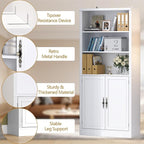 72'' Tall Bookcase with Doors, Adjustable Shelves, P2 MDF Construction, 32'' Wide Freestanding Cabinet with Metal Handles, Hidden Storage for Living Room, Bedroom, White