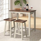 COSTWAY 3 Pieces Dining Set, Counter Height Pub Table Set with 2 Saddle Stools, Industrial Wood Breakfast Table Set for Bar, Kitchen, Living Room, Restaurant