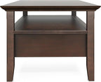 SIMPLIHOME Acadian Coffee Table - 48 inch Wide Solid Wood Transitional Cocktail Table with 2 Drawers in Brunette Brown, Classic Living Room Table with Storage Shelf and Tapered Legs