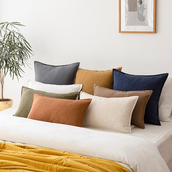 Foindtower Pack of 2, Decorative Linen Soild Throw Pillow Covers Soft Accent Square Cushion Case Boho Farmhouse Pillowcase for Chair Couch Sofa Bedroom Living Room Home Decor 24 x 24 Inch Grey
