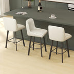 Swivel Bar Stools, 26''H Upholstered Barstools with Backs, Modern Counter Height Bar Stool Chairs for Kitchen Island, Metal Legs (Beige- Faux Leather, Set of 4-26" H)