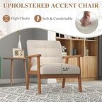Westice Accent Chair 1PC, Mid-Century Modern Living Room Chairs with Solid Wood Frame & Soft Thicken Cushion, Upholstered Reading Arm Chair for Bedroom, Balcony, Beige Linen Fabric & Natural Legs