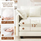 WorthFurni 111.4” Modular Sectional Sofa, U Shape Cloud Couch with 2 Movable Ottoman, Comfy Chenille Deep Seat Sofa with Soft Pillows for Apartment Living Room Bedroom（Beige）