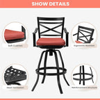 Pellebant 30" Sunbrella Outdoor Bar Stools Set of 4 Aluminum Swivel Patio Bar Height Bar Stools with Back & Footrest, for Deck Lawn Garden(Red)