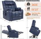 EONIX Dual Motor Oversized Power Lift Recliner Chair for Elderly, 400lbs Heavy Duty Faux Leather Recliner with Massage and Heat, Big and Tall Lay Flat Lift Chair with Cup Holders, SLRY006, Navy Blue