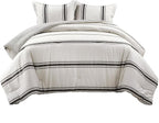 Lush Decor Farmhouse Stripe Reversible Cotton Comforter Set, 3 Piece Set, California King, Black - Cozy Farmhouse Bedding Set - Rustic Decor - Striped Comforter - Modern Farmhouse Bedroom Decor