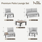 PHI VILLA 8 Pieces Outdoor Patio Furniture Set,Metal Frame Modern Outdoor Sectional Sofa Set,8 Seats with Umbrella Patio Conversation Sets,for Poolside and Backyard,Light Grey