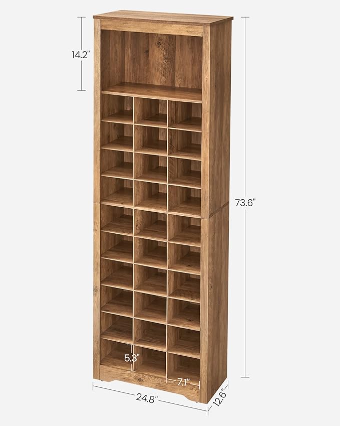 VASAGLE Shoe Storage Cabinet, 10 Tier Shoe Rack Organizer, Holds Up to 30 Pairs of Shoes, for Entryway Bedroom, 12.6 x 24.8 x 73.6 Inches, Rustic Walnut ULBS273T41