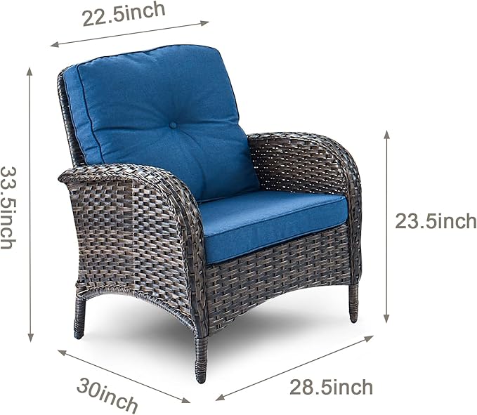 HUMMUH 3 Pieces Patio Furniture Set Outdoor Wicker Bistro Rattan Chairs with Glass Top Side Table and Thickened Cushions for Porch Deck Backyard Poolside