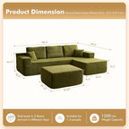 106" Cloud Sectional Couch with L-Shape Chaise & Ottoman, No Assembly Modular Sofa, Deep Seat Corduroy Boneless Couched for Living Room (Green Cloudy Velvet, Right Facing Chaise with Ottoman)