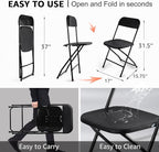 10 Pack Black Folding Chairs, Portable Stackable Commercial Foldable Chair, Indoor Outdoor Plastic Folding Chair for Events/Office/Home/Wedding/Party, 400lbs Capacity