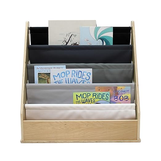 FDP Birch SoftScape Sling Book Display, 4-Shelf Vinyl Storage for Kid's Books and Magazines, Children's Furniture for Bedroom, Playroom, Daycare, Preschool or Classroom - Gray/Light Gray, 13745-GYLG