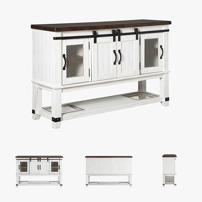 Signature Design by Ashley Valebeck Farmhouse Dining Room Server or Buffet Cabinet, White & Brown