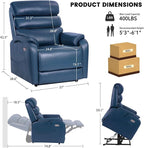 EONIX Wide Lay Flat Power Lift Recliner Chair for Elderly, Heavy Duty Oversized Faux Leather Lift Chairs with Heat and Massage and Charging Ports, Big and Tall Electric Recliner for Adults, Navy Blue