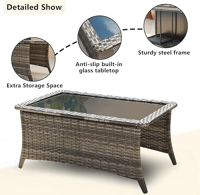 HUMMUH Patio Furniture 6 Pieces Outdoor Furniture Set Wicker Outdoor Sectional Sofa with Swivel Rocking Chairs,Patio Ottomans,Patio Coffee Table