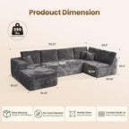 Cloud Sectional Couch with Chaise, Boneless U-Shaped Cloud Couch with Deep Seat, Soft Plush Modern Minimalist Sofa, Assembly Free Modular Floor Sofa for Office Living Room Apartment, Grey
