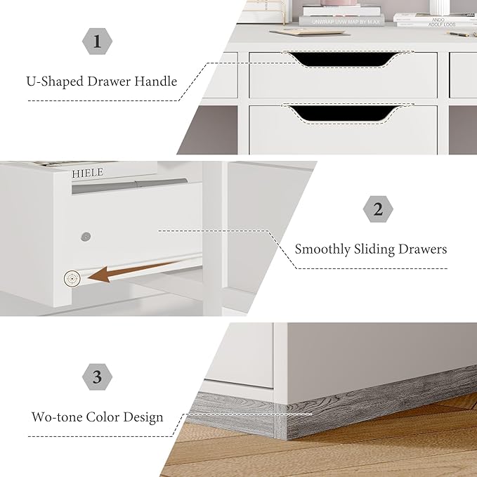 Two Person Desk with 5 Drawers, Double Desk with Storage for 2 People, 78 Inch Extra Long Computer Desk Workstation with File Drawer for Home Office, White